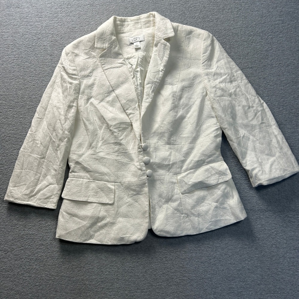 Ann Taylor LOFT Blazer Jacket Womens 10 White Floral Textured Career Tailored